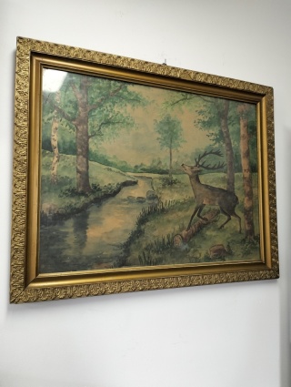 Stary obraz malowany motyw myśliwski