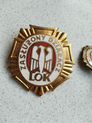 Złota odznaka i przypinka Zaslużony działacz LOK B1