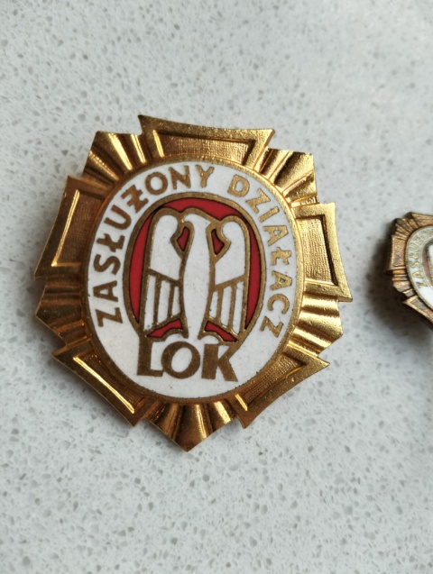 Złota odznaka i przypinka Zaslużony działacz LOK B1