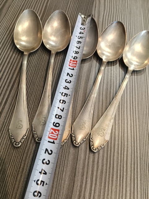 Piękne stare duże łyżki platerowane 5 sztuk S12