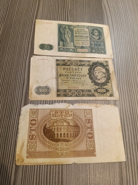 Banknoty polskie z czasów okupacji niemieckiej 3 sztuki.
