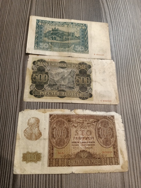 Banknoty polskie z czasów okupacji niemieckiej 3 sztuki.