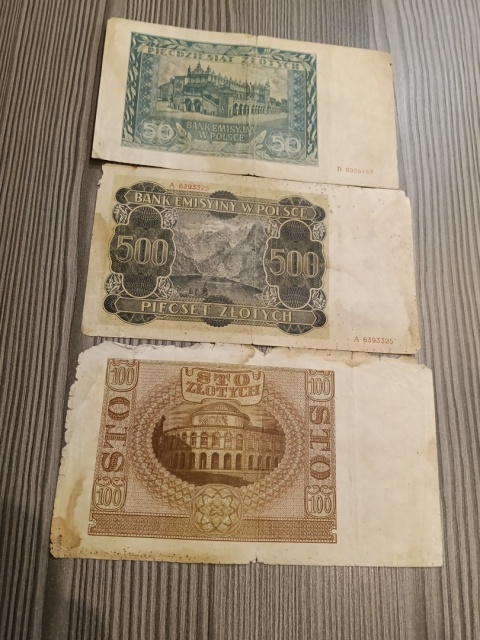 Banknoty polskie z czasów okupacji niemieckiej 3 sztuki.