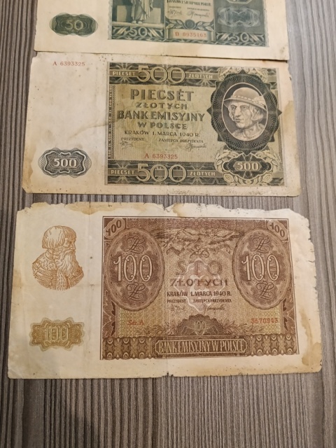 Banknoty polskie z czasów okupacji niemieckiej 3 sztuki.