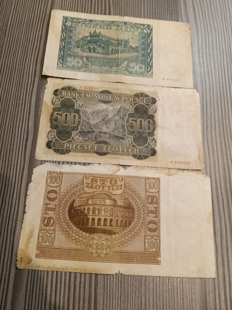 Banknoty polskie z czasów okupacji niemieckiej 3 sztuki.