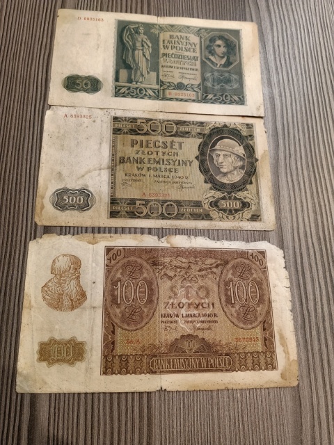 Banknoty polskie z czasów okupacji niemieckiej 3 sztuki.