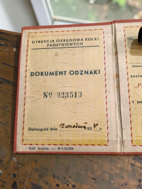 Legitymacja przodujący kolejarz 1954 p0