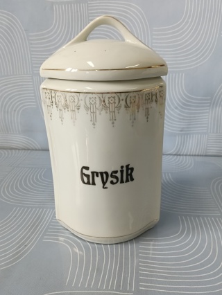 Przedwojenny pojemnik kuchenny na grysik Huta Franciszka
