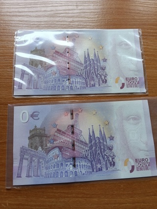 Banknoty kolekcjonerskie nominał 0 zł 2 sztuki. Stan I . Jan Paweł II i Benedykt XVI