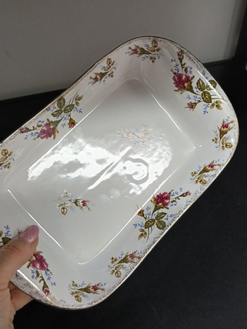 Prostokątny półmisek porcelana złota róża
