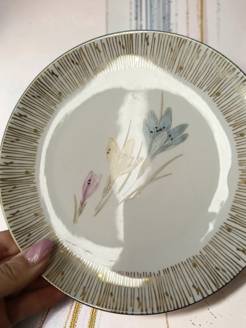 Trio śniadaniowe z krokusem porcelana Seltmann Weiden Bavaria