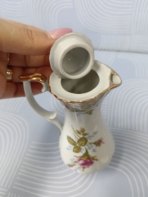 Elegancki dzbanuszek na ocet oliwę porcelana Chodzież złota róża