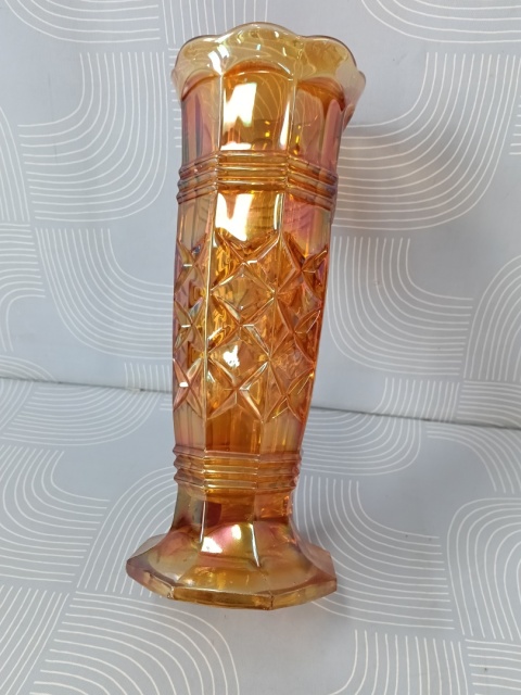 Przedwojenny wazon Carnival Glass Art Deco huta Hortensja