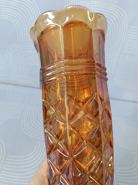 Przedwojenny wazon Carnival Glass Art Deco huta Hortensja