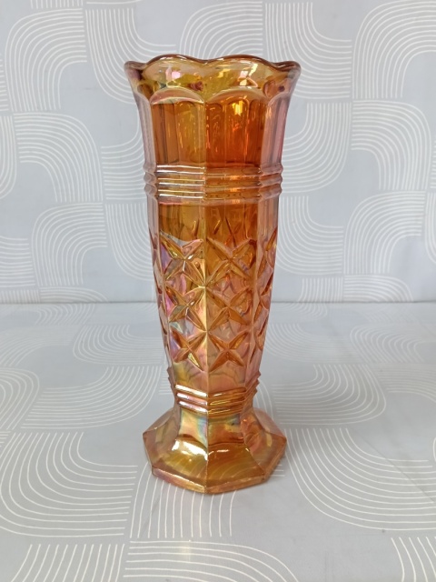 Przedwojenny wazon Carnival Glass Art Deco huta Hortensja