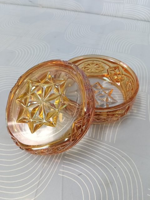 Stara bombonierka Carnival Glass HSG Hortensja