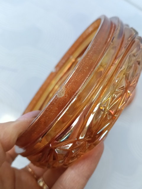 Stara bombonierka Carnival Glass HSG Hortensja
