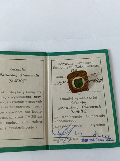 Odznaka zasłużony pracownik PMUG pg