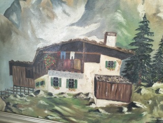 Obraz olejny domek w górach 76x62.