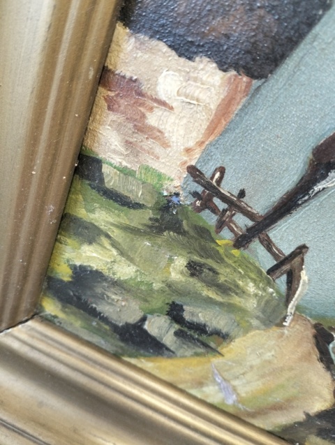 Obraz olejny domek w górach 76x62.